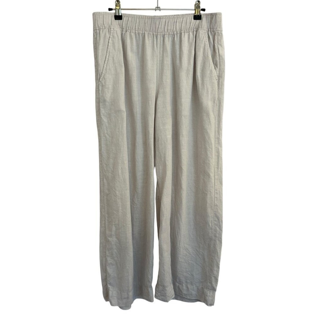 Tahari Essentials Womens M Linen White Pull On Wide Leg Crop Pants Coastal Beach